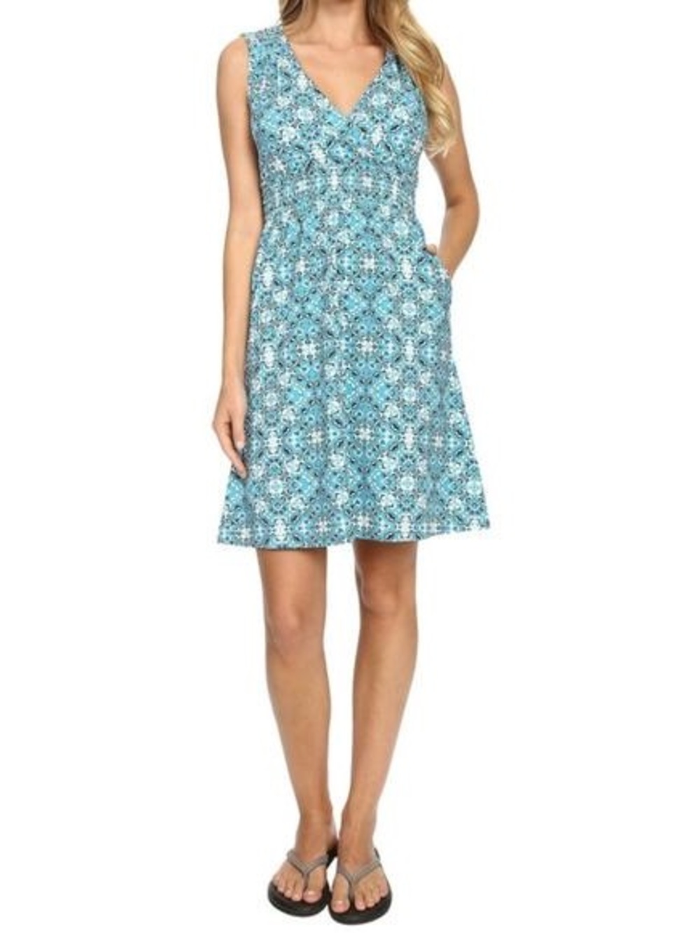 J. Crew Turquoise Floral Sleeveless V-Neck Midi Dress